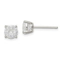 Sterling Silver 6mm Round Basket Set Laser-cut CZ Stud Earrings, 6 x 6 mm