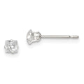 Sterling Silver 3mm Square Snap Set CZ Stud Earrings, 3 x 3 mm