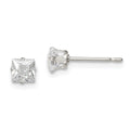 Sterling Silver 4mm Square Snap Set CZ Stud Earrings, 4 x 4 mm