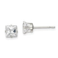 Sterling Silver 5mm Square Snap Set CZ Stud Earrings, 5 x 5 mm