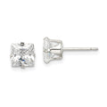 Sterling Silver 6mm Square Snap Set CZ Stud Earrings, 6 x 6 mm