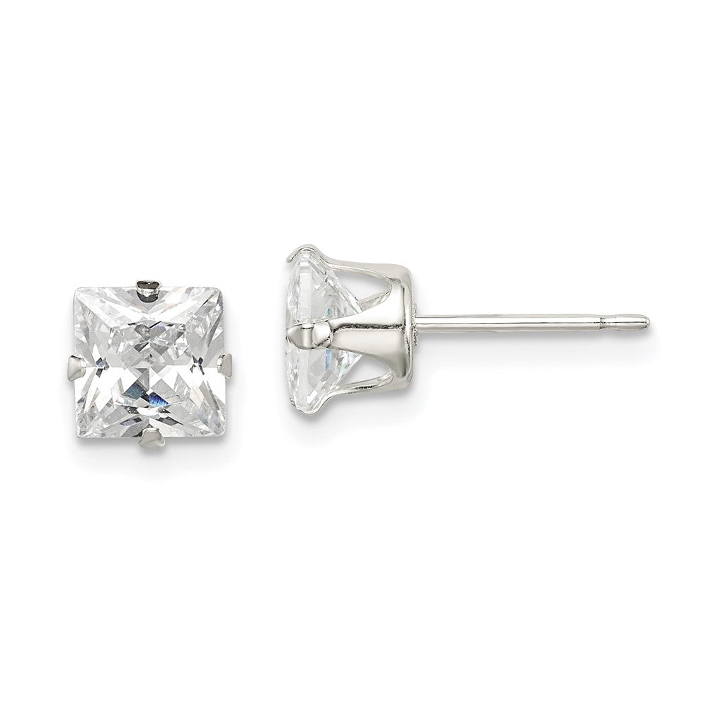 Sterling Silver 6mm Square Snap Set CZ Stud Earrings, 6 x 6 mm