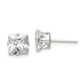Sterling Silver 7mm Square Snap Set CZ Stud Earrings, 7 x 7 mm