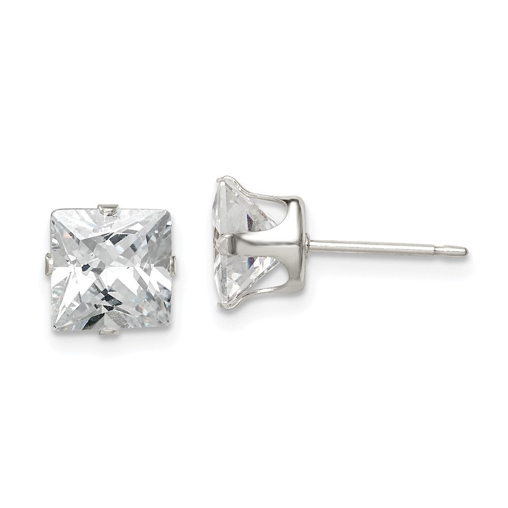 Sterling Silver 7mm Square Snap Set CZ Stud Earrings, 7 x 7 mm