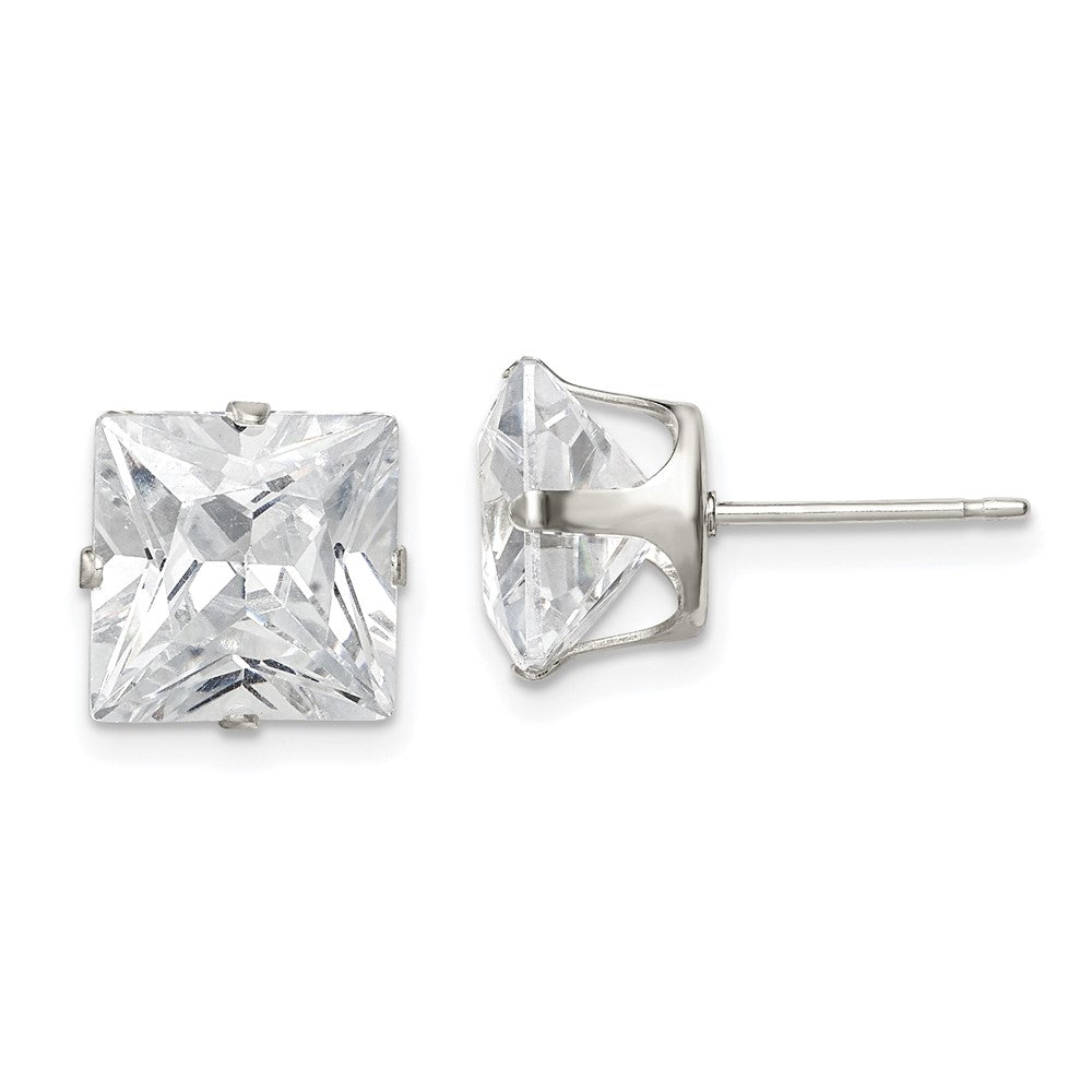 Sterling Silver 9mm Square Snap Set CZ Stud Earrings, 9 x 9 mm