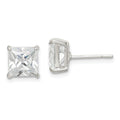 Sterling Silver 7mm Square CZ Basket Set Stud Earrings, 7 x 7 mm