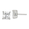 Sterling Silver 8mm Square CZ Basket Set Stud Earrings, 8 x 8 mm