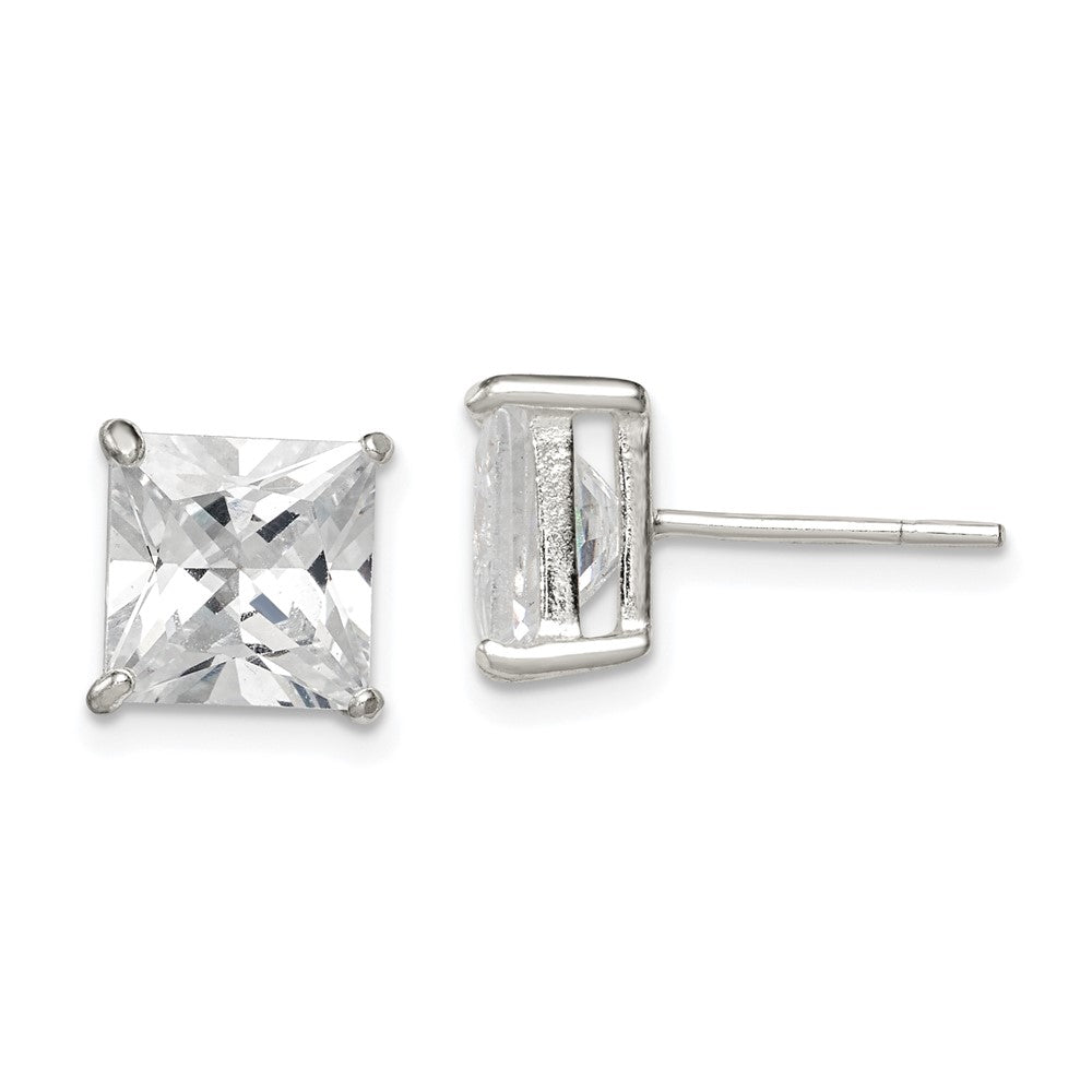 Sterling Silver 8mm Square CZ Basket Set Stud Earrings, 8 x 8 mm