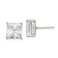 Sterling Silver 9mm Square CZ Basket Set Stud Earrings, 9 x 9 mm