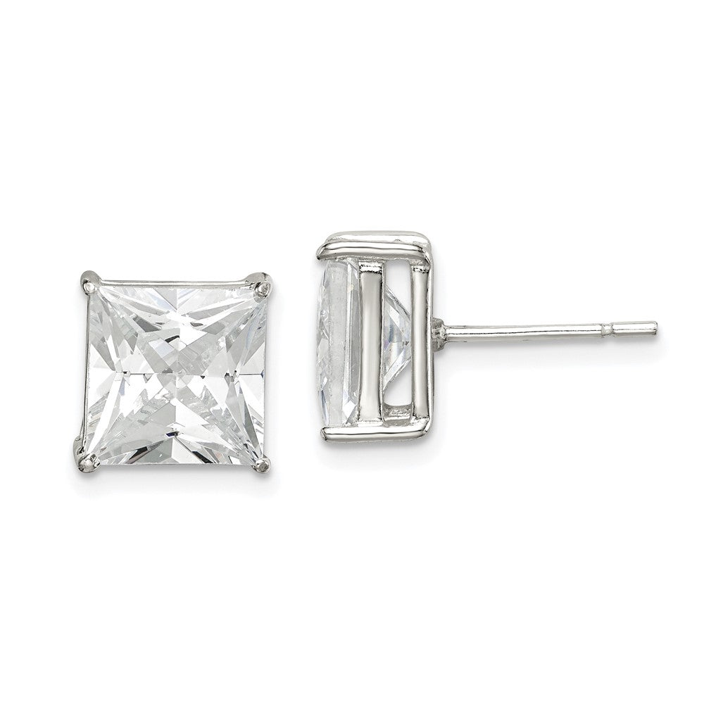 Sterling Silver 9mm Square CZ Basket Set Stud Earrings, 9 x 9 mm