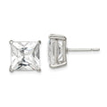 Sterling Silver 10mm Square CZ Basket Set Stud Earrings, 10 x 10 mm