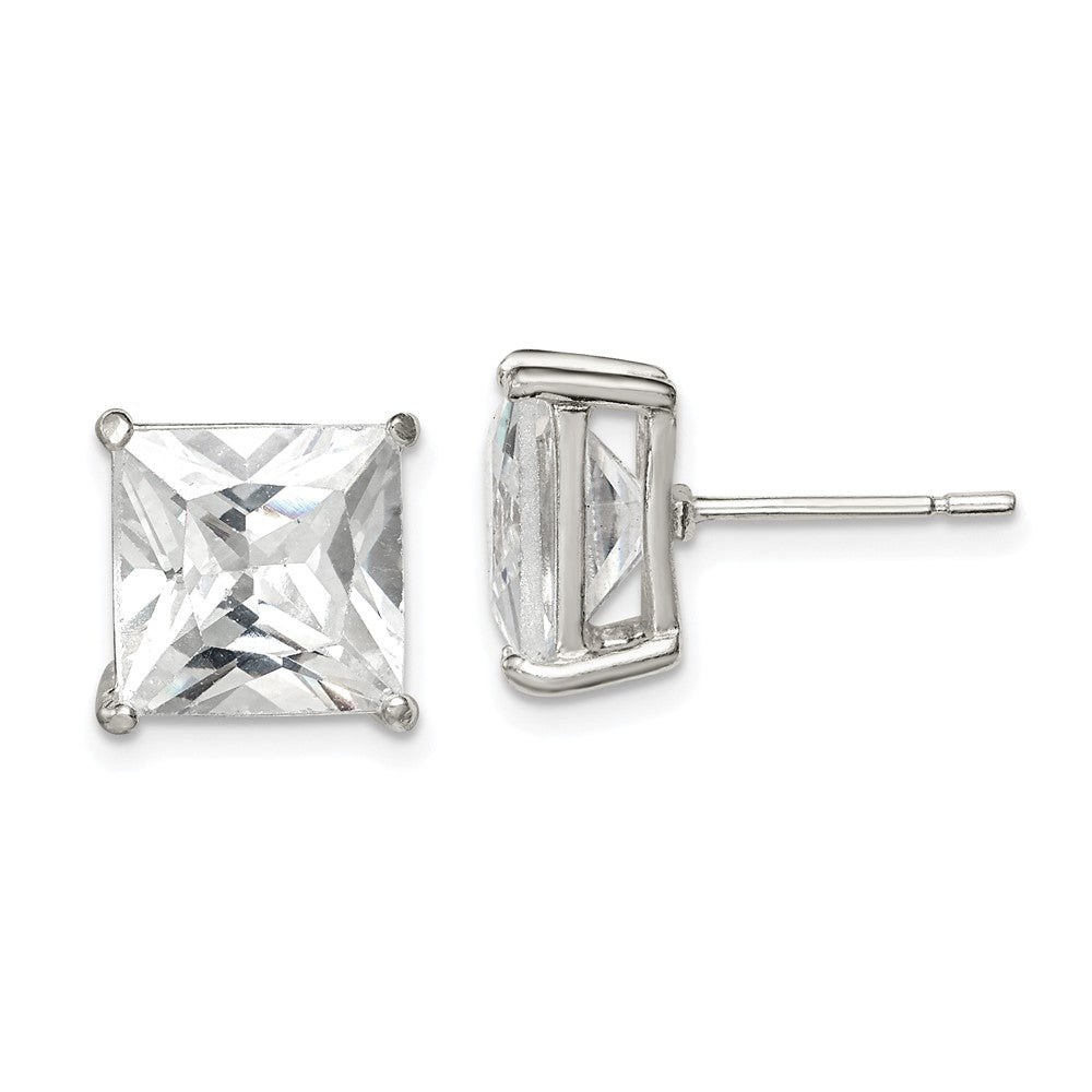 Sterling Silver 10mm Square CZ Basket Set Stud Earrings, 10 x 10 mm