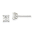 Sterling Silver 4mm Square Cross-cut CZ Basket Set Stud Earrings, 4 x 4 mm