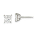 Sterling Silver 5mm Square Cross-cut CZ Basket Set Stud Earrings, 5 x 5 mm