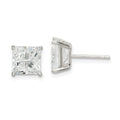 Sterling Silver 7mm Square Cross-cut CZ Basket Set Stud Earrings, 7 x 7 mm