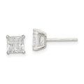 Sterling Silver 5mm Square Laser-cut CZ Basket Set Stud Earrings, 5 x 5 mm