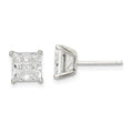 Sterling Silver 6mm Square Laser-cut CZ Basket Set Stud Earrings, 6 x 6 mm