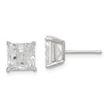 Sterling Silver 7mm Square Laser-cut CZ Basket Set Stud Earrings, 7 x 7 mm