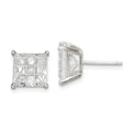 Sterling Silver 8mm Square Laser-cut CZ Basket Set Stud Earrings, 8 x 8 mm