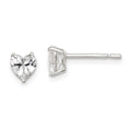 Sterling Silver Polished 5mm Heart 3 Prong Basket Set CZ Stud Earrings, 5 x 5 mm