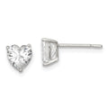 Sterling Silver Polished 6mm Heart 3 Prong Basket Set CZ Stud Earrings, 6 x 6 mm