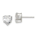 Sterling Silver Polished 7mm Heart Snap Set CZ Stud Earrings, 7 x 7 mm