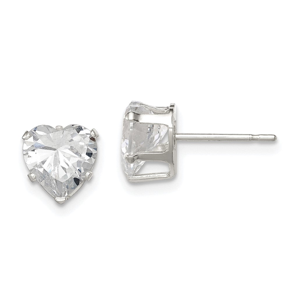 Sterling Silver Polished 7mm Heart Snap Set CZ Stud Earrings, 7 x 7 mm
