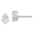 Sterling Silver Polished 6x4mm Pear Snap Set CZ Stud Earrings, 6 x 4 mm
