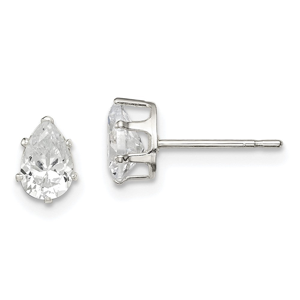 Sterling Silver Polished 6x4mm Pear Snap Set CZ Stud Earrings, 6 x 4 mm