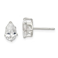 Sterling Silver Polished 8x5mm Pear Snap Set CZ Stud Earrings, 8 x 5 mm