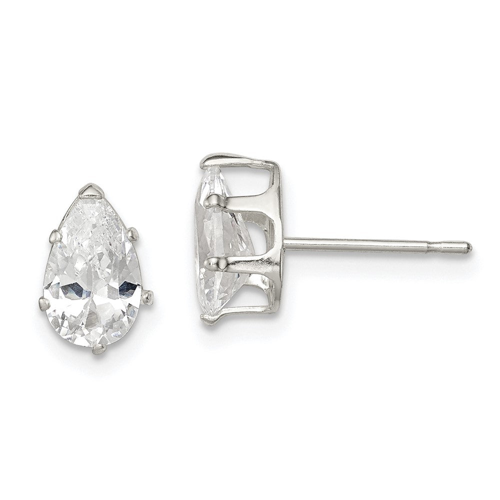 Sterling Silver Polished 8x5mm Pear Snap Set CZ Stud Earrings, 8 x 5 mm