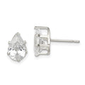 Sterling Silver Polished 9x6mm Pear Snap Set CZ Stud Earrings, 9 x 6 mm