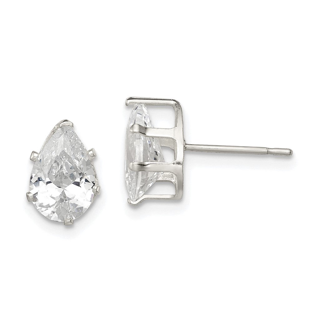 Sterling Silver Polished 9x6mm Pear Snap Set CZ Stud Earrings, 9 x 6 mm