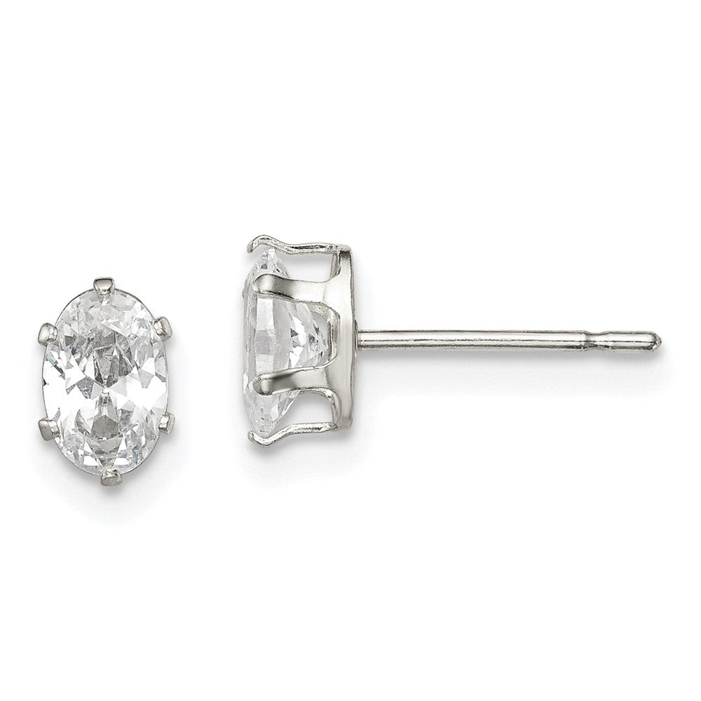 Sterling Silver Polished 6x4mm Oval Snap Set CZ Stud Earrings, 6 x 4 mm