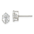 Sterling Silver Polished 7x5mm Oval Snap Set CZ Stud Earrings, 7 x 5 mm