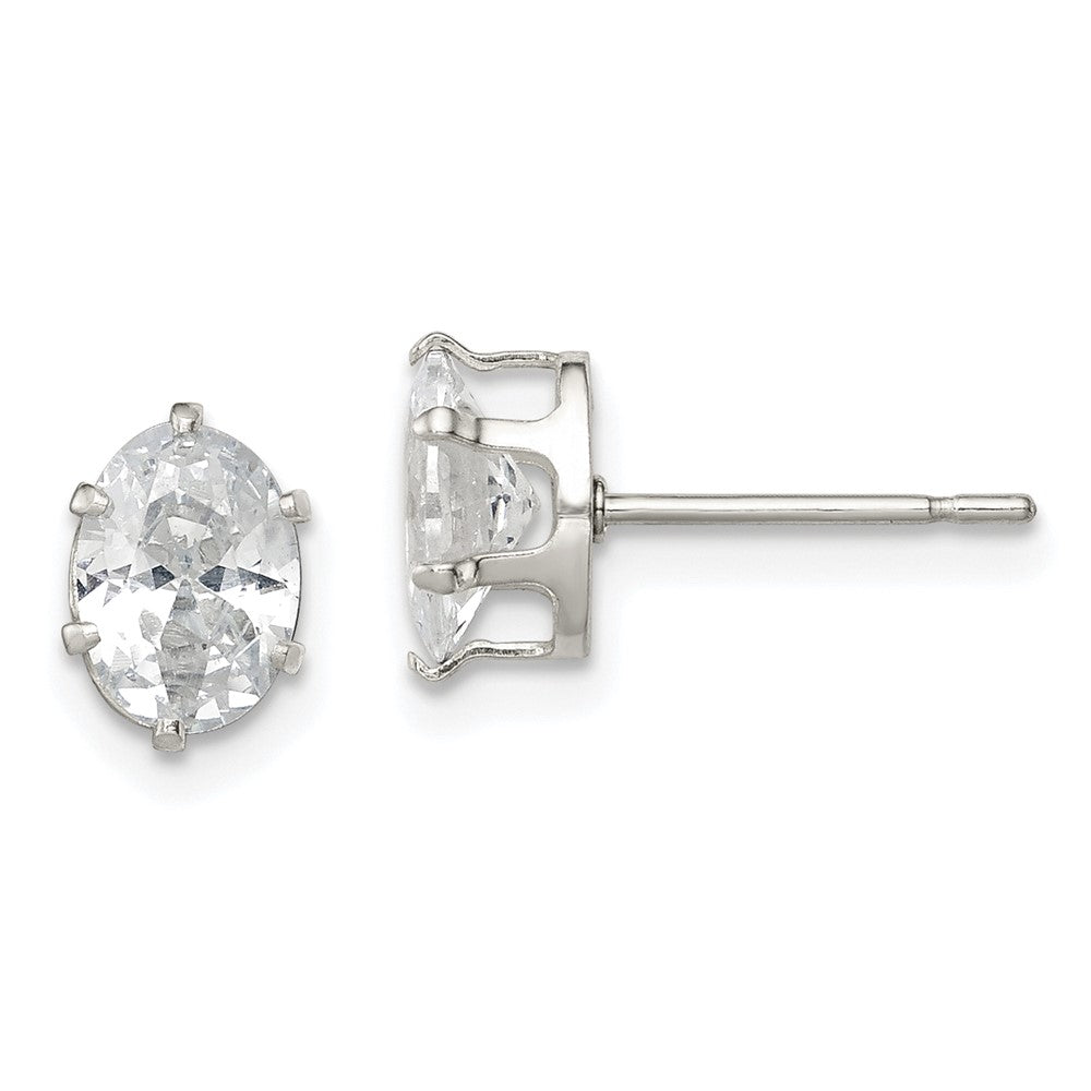 Sterling Silver Polished 7x5mm Oval Snap Set CZ Stud Earrings, 7 x 5 mm