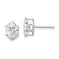 Sterling Silver Polished 8x6mm Oval Snap Set CZ Stud Earrings, 8 x 6 mm