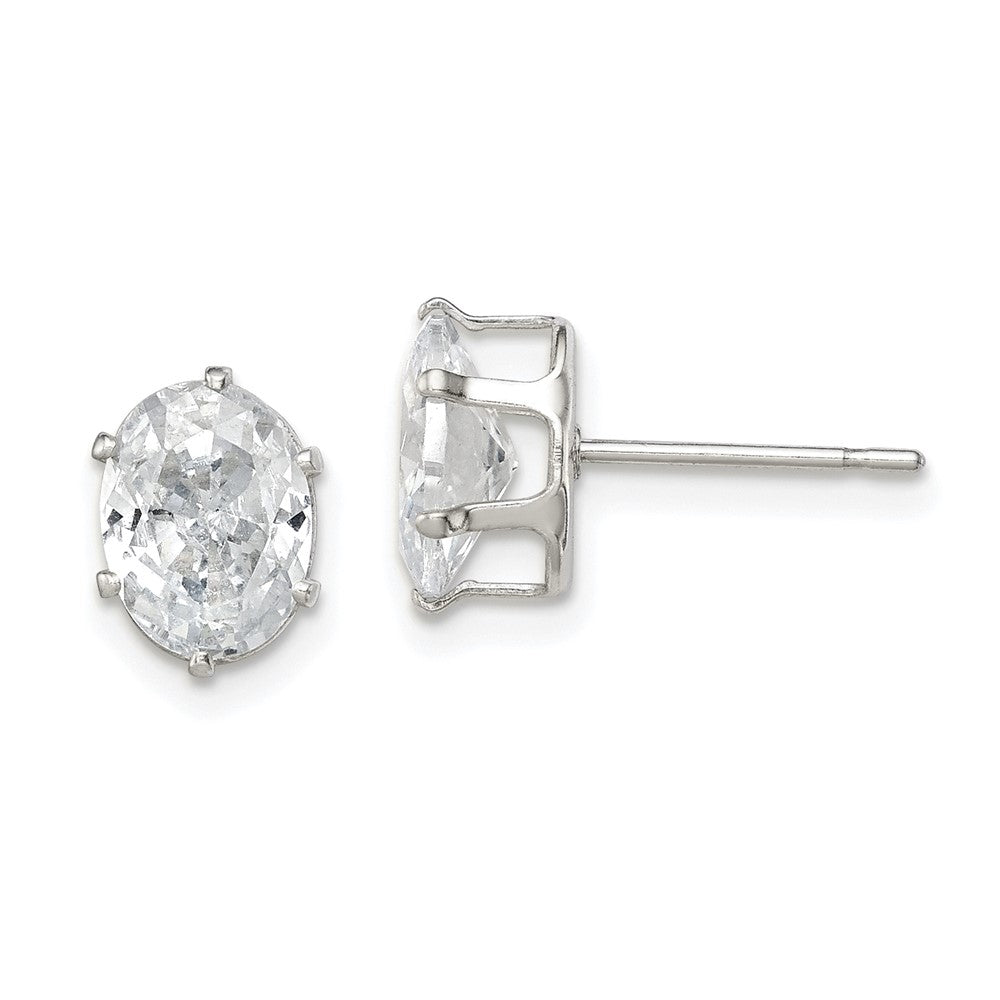 Sterling Silver Polished 8x6mm Oval Snap Set CZ Stud Earrings, 8 x 6 mm