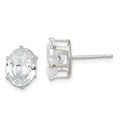 Sterling Silver Polished 9x7mm Oval Snap Set CZ Stud Earrings, 9 x 7 mm