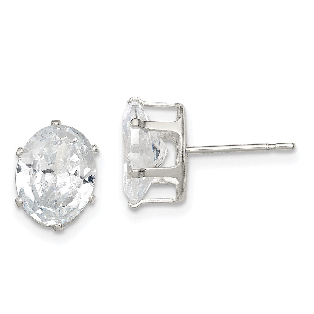 Sterling Silver Polished 9x7mm Oval Snap Set CZ Stud Earrings, 9 x 7 mm