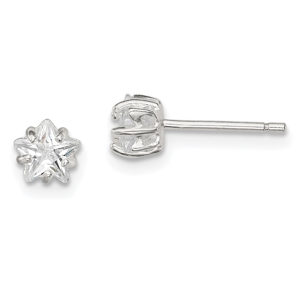 Sterling Silver Polished 5mm Star Basket Set CZ Stud Earrings, 5 x 5 mm