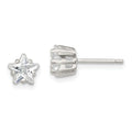 Sterling Silver Polished 6mm Star Basket Set CZ Stud Earrings, 6 x 6 mm