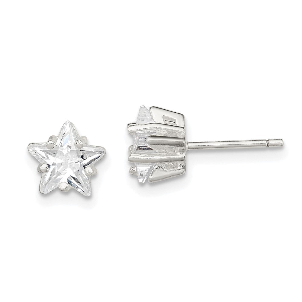 Sterling Silver Polished 7mm Star Basket Set CZ Stud Earrings, 7 x 7 mm