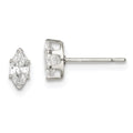 Sterling Silver Polished 6x3mm Marquise Snap Set CZ Stud Earrings, 6 x 3 mm
