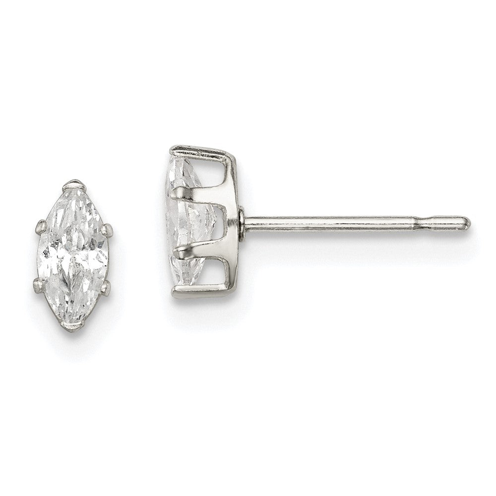 Sterling Silver Polished 6x3mm Marquise Snap Set CZ Stud Earrings, 6 x 3 mm
