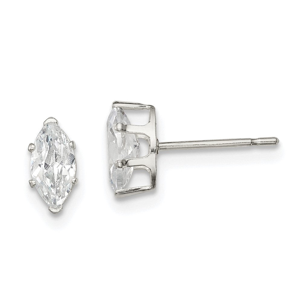 Sterling Silver Polished 7x3.5mm Marquise Snap Set CZ Stud Earrings, 7 x 3.5 mm