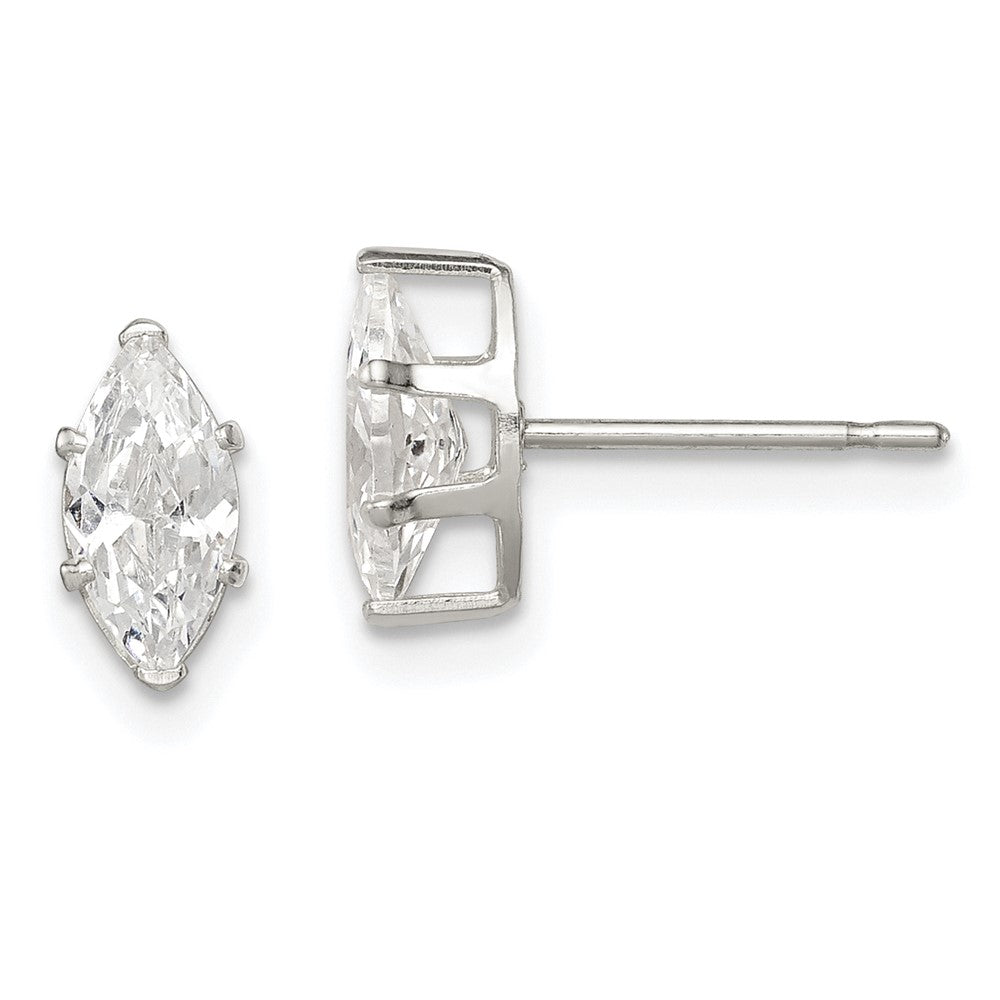 Sterling Silver Polished 8x4mm Marquise Snap Set CZ Stud Earrings, 8 x 4 mm