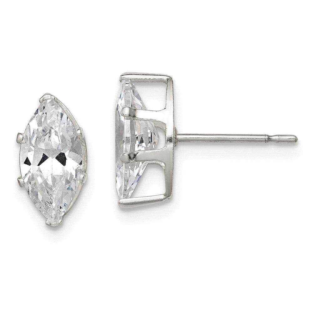 Sterling Silver Polished 10x5mm Marquise Snap Set CZ Stud Earrings, 10 x 5 mm