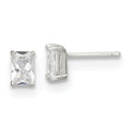 Sterling Silver Polished Emerald-cut 6x4mm Basket Set CZ Stud Earrings, 6 x 4 mm