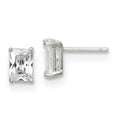 Sterling Silver Polished Emerald-cut 7x5mm Basket Set CZ Stud Earrings, 7 x 5 mm
